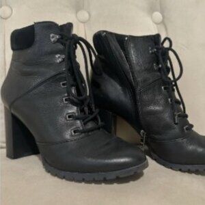 Black Leather Ankle Bootie Block Heel for Women Antonio melani size 8